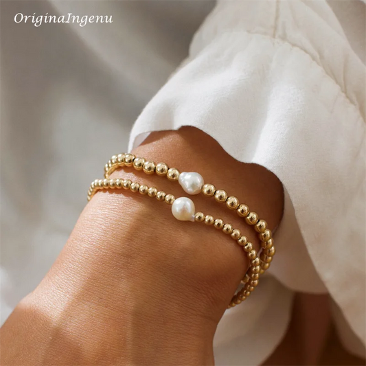 14K Gold Filled Bead Bracelet Freshwater Pearl